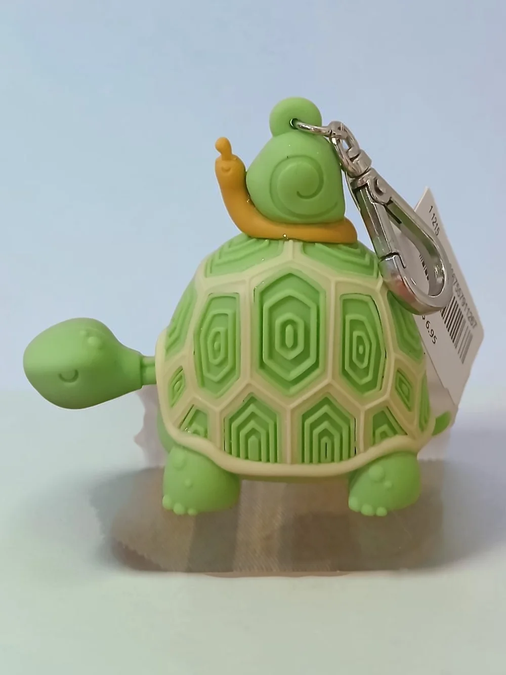 Green Turtle Silicone Pet Toy Keychain Pocketbac with Snail Accent